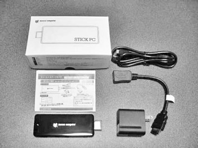 スティック型PC「m-Stick、MS-NH1」の製品パッケージ